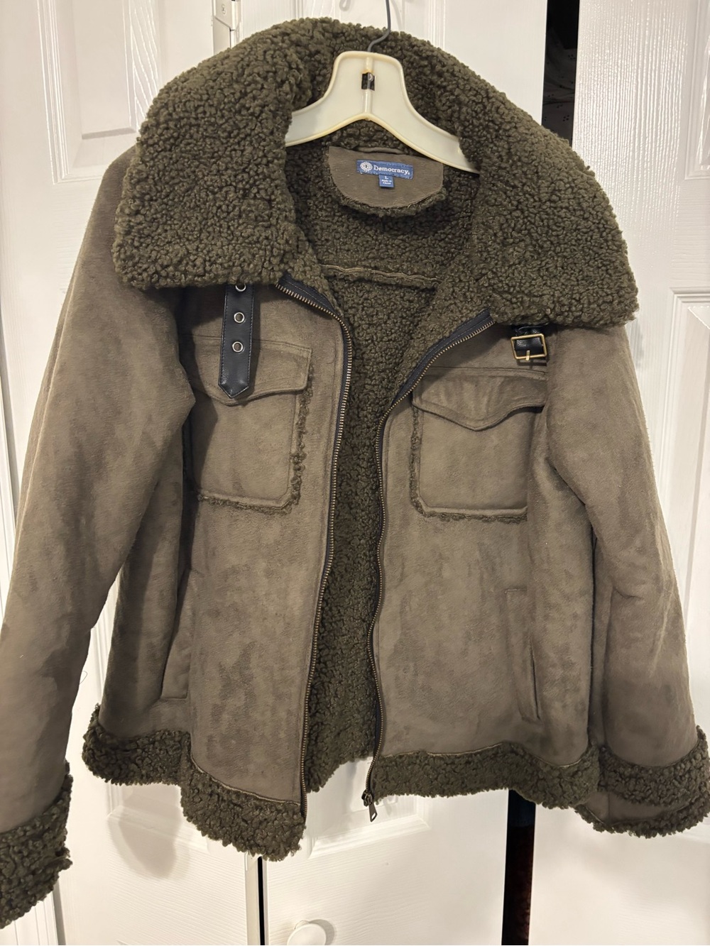 Democracy Olive Green Sherpa-Lined Puffer Jacket